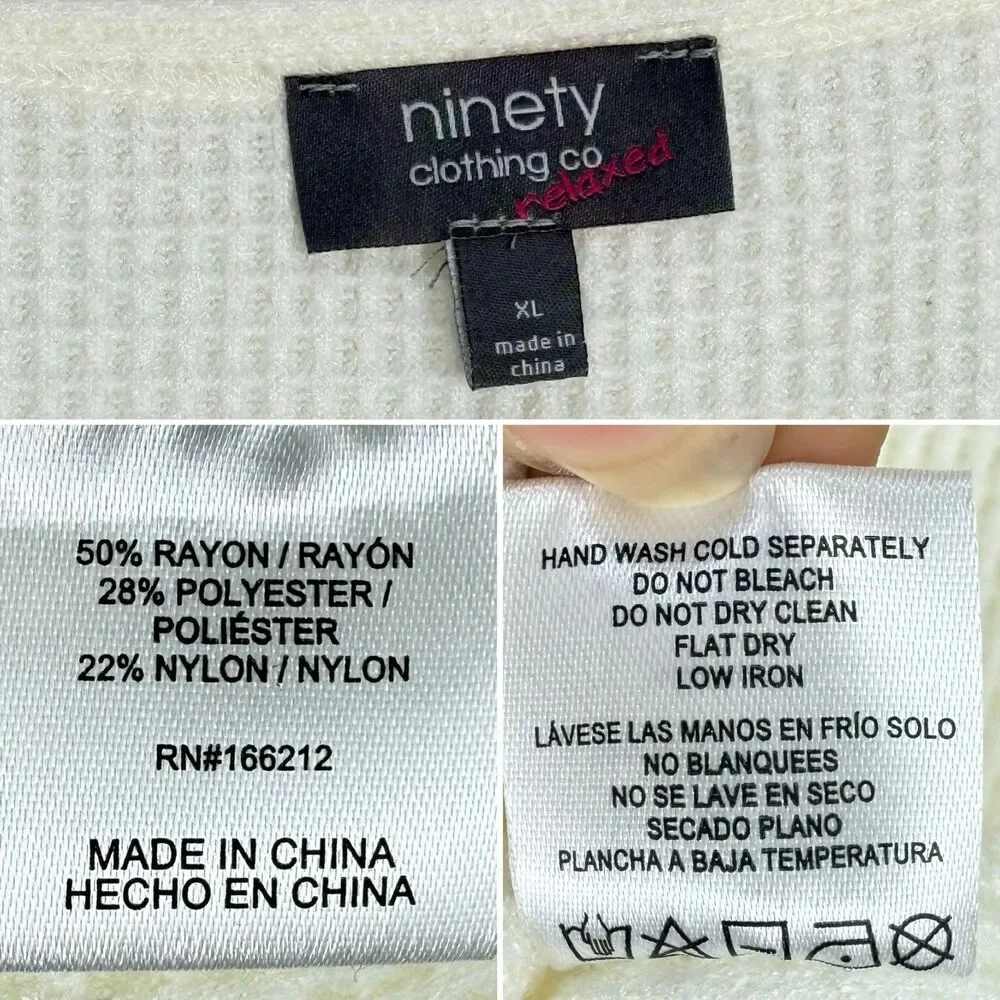 Ninety Clothing Co XL Ivory Knit Sweater Relaxed With Button Accents